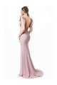 Rosa Stile sirena Collo Gioiello Sweep treno Crespo Elastico Lunga Abiti da damigella donore / Abiti da ballo Outlet