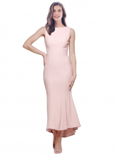 Rosa Tubino Alto Collo Midi Crespo Elastico Corto Abiti da damigella donore / Abiti da sera / Abiti da cocktail Outlet