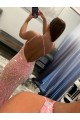 Rosa Tubino Una spalla Sweep treno Paillettes Velluto Lunga Abiti da ballo Outlet