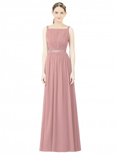 Rosa polveroso Linea A Alto Collo Chiffona Lunga Abiti da damigella donore Outlet