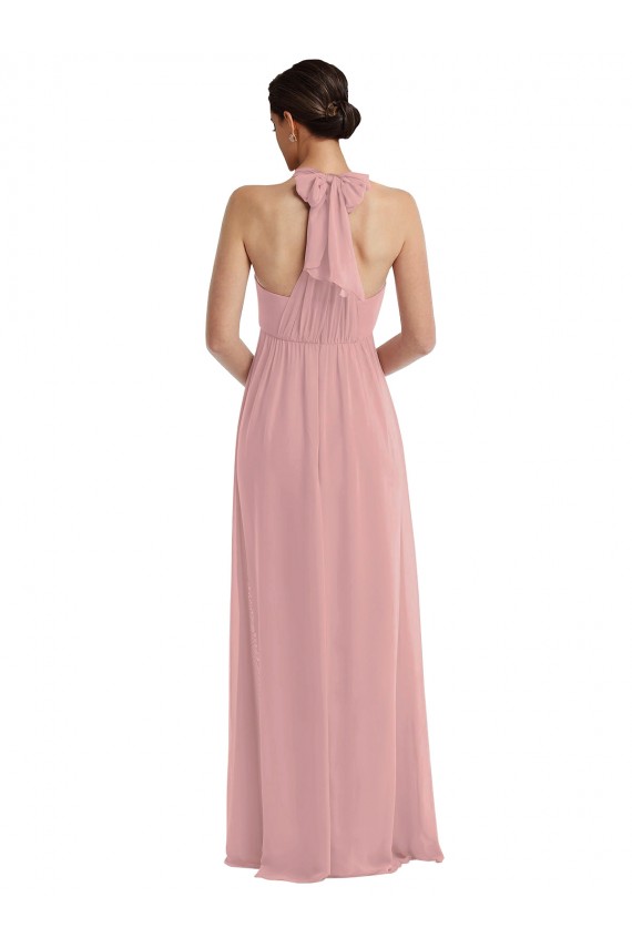 Rosa polveroso Linea A Capestro Chiffona Lunga Abiti da damigella donore Outlet