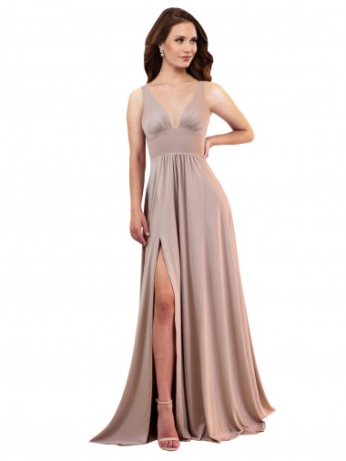 Rosa polveroso Linea A Scollatura a V Spandex Lunga Formali Abiti da damigella donore / Abiti da sera / Abiti da ballo Outlet