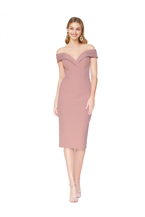 Rosa polveroso Stile sirena Al ginocchio Crespo Elastico Corto Abiti da damigella donore / Abiti da sera / Abiti da cocktail Outlet