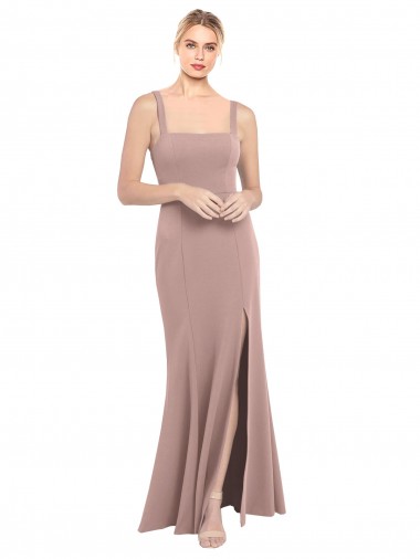Rosa polveroso Stile sirena Piazza Alto Collo Crespo Elastico Lunga Abiti da damigella donore / Abiti da ballo Outlet
