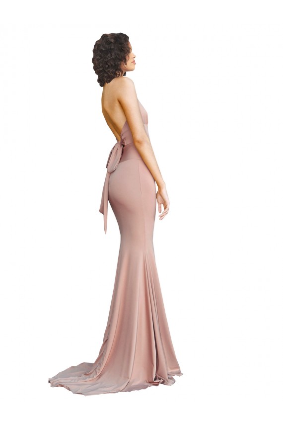 Rosa polveroso Stile sirena Scollatura a V Spandex Lunga Formali Abiti da damigella donore / Abiti da sera / Abiti da ballo Outlet