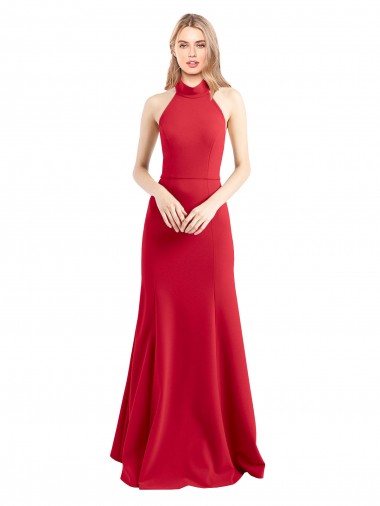 Rosso Linea A Capestro Alto Collo Crespo Elastico Lunga Formali Abiti da damigella donore / Abiti da sera / Abiti da ballo Outlet