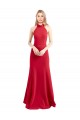 Rosso Linea A Capestro Alto Collo Crespo Elastico Lunga Formali Abiti da damigella donore / Abiti da sera / Abiti da ballo Outlet