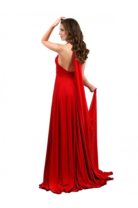 Rosso Linea A Capestro Spandex Lunga Formali Abiti da damigella donore / Abiti da sera / Abiti da ballo Outlet