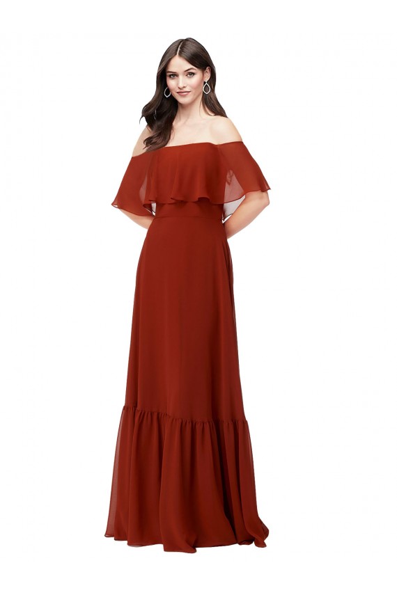 Rosso Linea A Chiffona Lunga Abiti da damigella donore Outlet