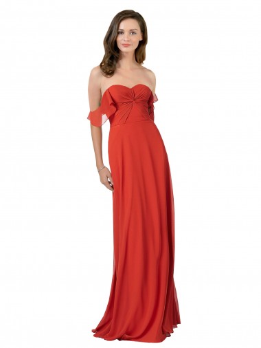 Rosso Linea A Innamorato Chiffona Lunga Abiti da damigella donore Outlet