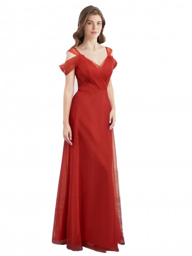 Rosso Linea A Innamorato Tulle Lunga Abiti da damigella donore Outlet