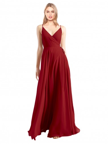 Rosso Linea A Sottili Scollatura a V Chiffona Lunga Abiti da damigella donore Outlet