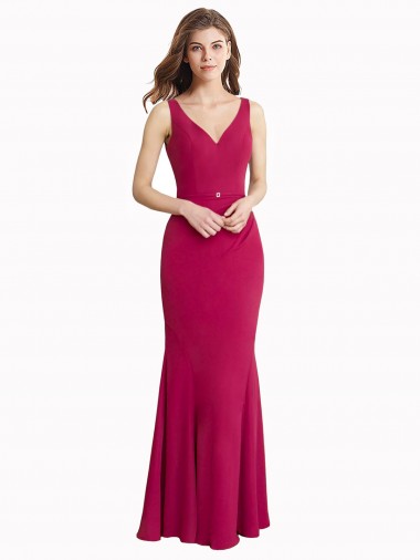 Rosso Stile sirena Alto Collo Chiffona Lunga Abiti da damigella donore / Abiti da ballo Outlet