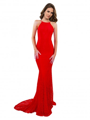 Rosso Stile sirena Alto Collo Pizzo Lunga Formali Abiti da damigella donore / Abiti da sera / Abiti da ballo Outlet