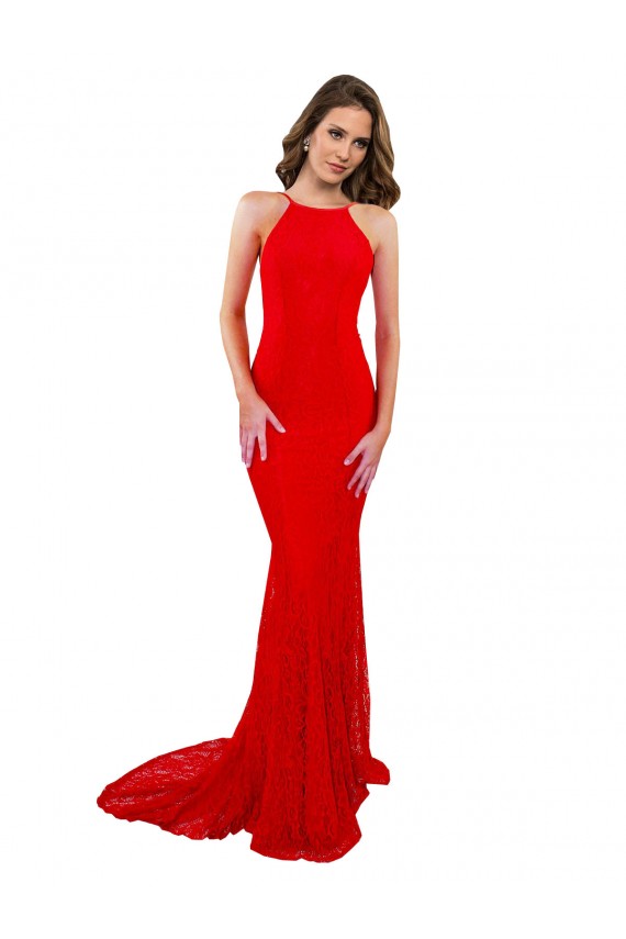 Rosso Stile sirena Alto Collo Pizzo Lunga Formali Abiti da damigella donore / Abiti da sera / Abiti da ballo Outlet