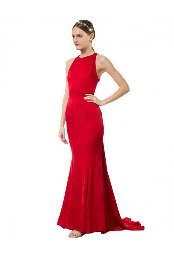 Rosso Stile sirena Capestro Alto Collo Crespo Elastico Lunga Formali Abiti da damigella donore / Abiti da sera / Abiti da ballo Outlet