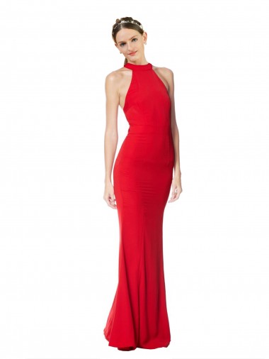 Rosso Stile sirena Capestro Alto Collo Crespo Elastico Lunga Formali Abiti da damigella donore / Abiti da sera / Abiti da ballo Outlet