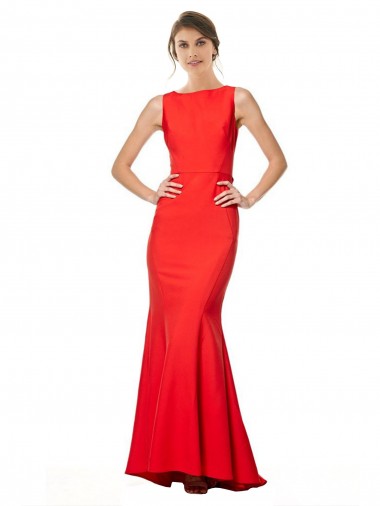 Rosso Stile sirena Capestro Alto Collo Crespo Elastico Lunga Formali Abiti da damigella donore / Abiti da sera / Abiti da ballo Outlet