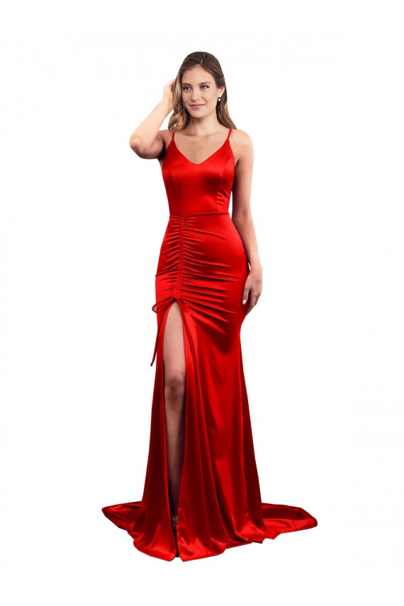 Rosso Stile sirena Innamorato Raso Elastico Lunga Formali Abiti da damigella donore / Abiti da sera / Abiti da ballo Outlet