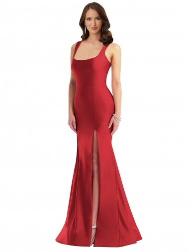 Rosso Stile sirena Piazza Raso Setoso Lunga Formali Abiti da damigella donore / Abiti da sera / Abiti da ballo Outlet