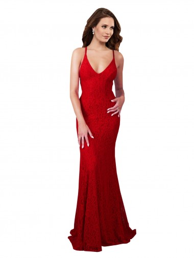 Rosso Stile sirena Scollatura a V Pizzo Lunga Formali Abiti da damigella donore / Abiti da sera / Abiti da ballo Outlet