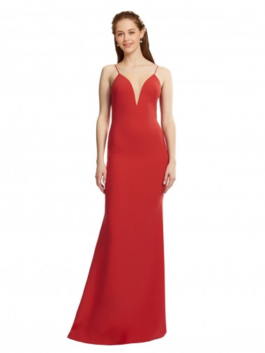 Rosso Stile sirena Sottili Scollatura a V Crespo Elastico Lunga Formali Abiti da damigella donore / Abiti da sera / Abiti da ballo Outlet