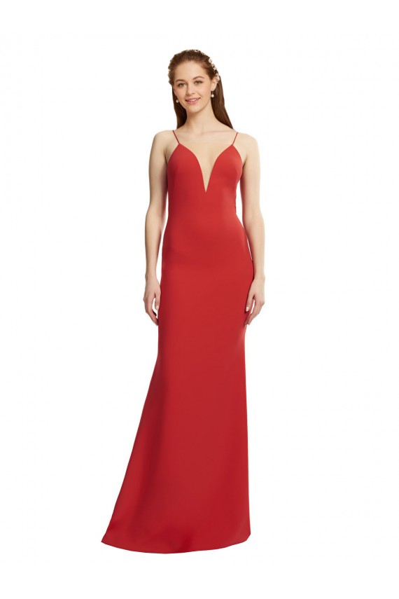 Rosso Stile sirena Sottili Scollatura a V Crespo Elastico Lunga Formali Abiti da damigella donore / Abiti da sera / Abiti da ballo Outlet