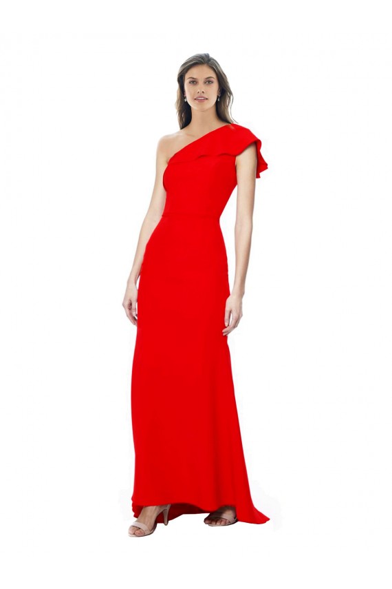 Rosso Stile sirena Una spalla Alto Collo Crespo Elastico Lunga Formali Abiti da damigella donore / Abiti da sera / Abiti da ballo Outlet