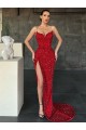 Rosso Tubino Scollatura a V Sweep treno Paillettes Velluto Lunga Abiti da ballo Outlet