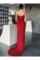 Rosso Tubino Scollatura a V Sweep treno Paillettes Velluto Lunga Abiti da ballo Outlet