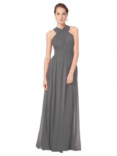Stormy Silver Linea A Capestro Chiffona Lunga Abiti da damigella donore Outlet
