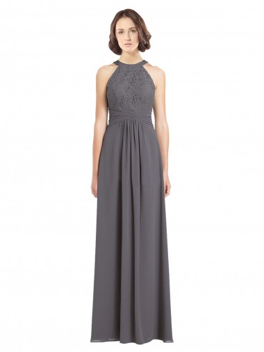 Stormy Silver Linea A Capestro Chiffona Pizzo Lunga Abiti da damigella donore Outlet