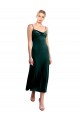 Verde Scuro Linea A Sottili Cappuccio Midi Velluto Elastico Corto Abiti da damigella donore / Abiti da ballo / Abiti da cocktail Outlet