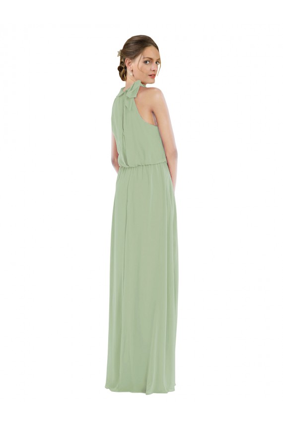 Verde fumo Linea A Alto Collo Chiffona Lunga Abiti da damigella donore Outlet