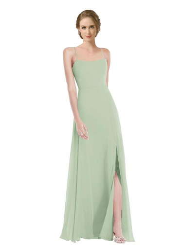 Verde salvia Linea A Scoop Chiffona Lunga Abiti da damigella donore Outlet