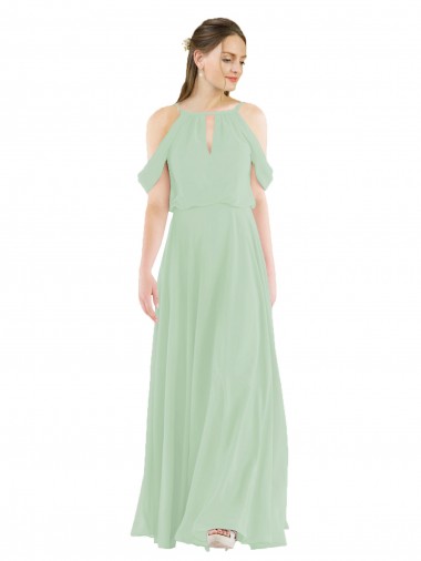 Verde salvia Tubino Chiffona Lunga Abiti da damigella donore Outlet