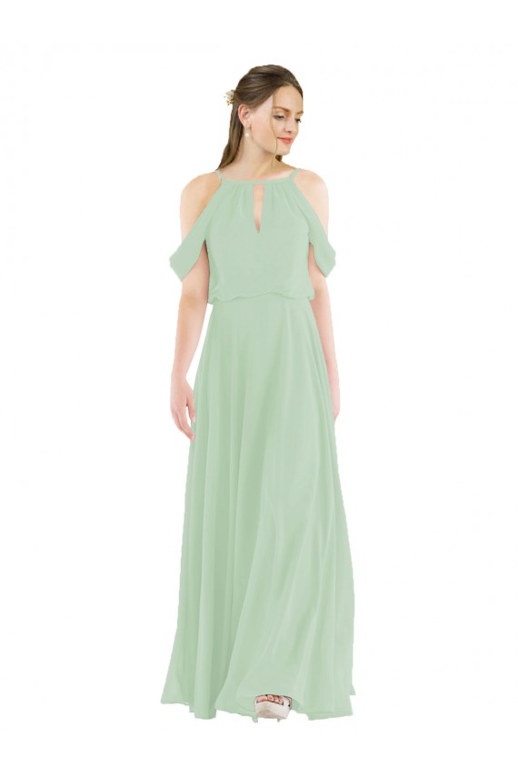 Verde salvia Tubino Chiffona Lunga Abiti da damigella donore Outlet
