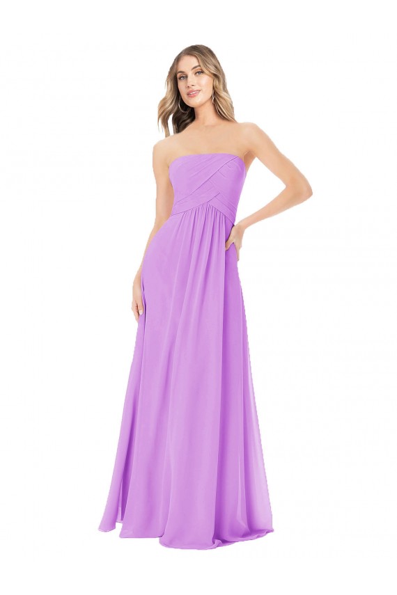 Viola Linea A Senza spalline Chiffona Lunga Abiti da damigella donore Outlet