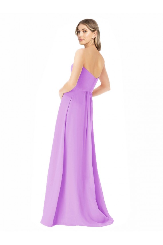 Viola Linea A Senza spalline Chiffona Lunga Abiti da damigella donore Outlet