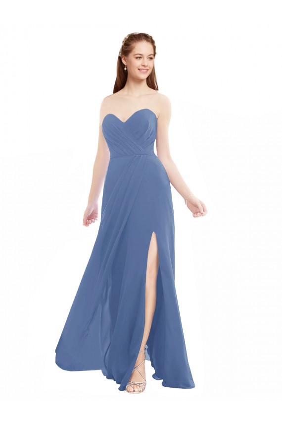 Windsor Blu Linea A Innamorato Chiffona Lunga Abiti da damigella donore Outlet