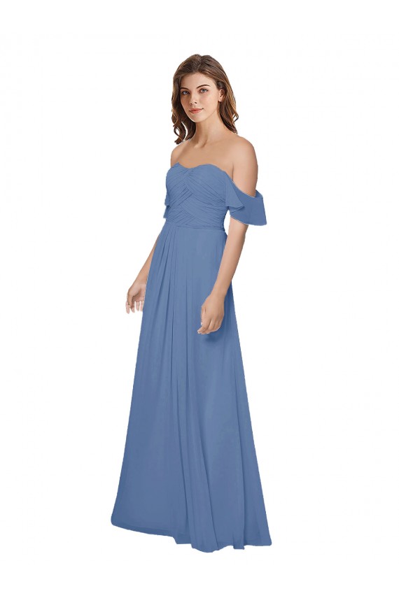 Windsor Blu Linea A Senza spalline Chiffona Lunga Abiti da damigella donore Outlet