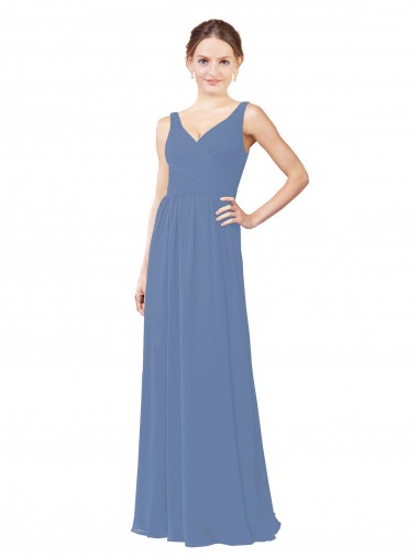 Windsor Blu Tubino Scollatura a V Chiffona Lunga Abiti da damigella donore Outlet