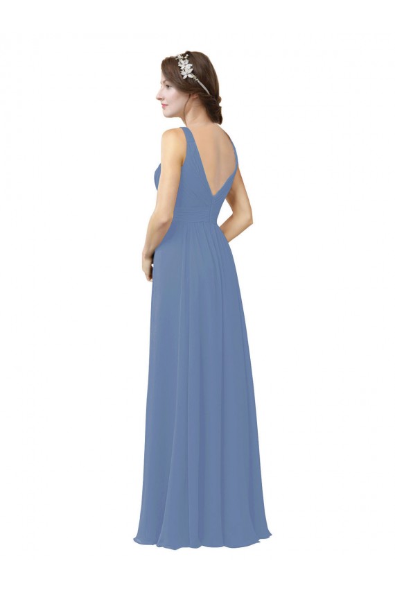 Windsor Blu Tubino Scollatura a V Chiffona Lunga Abiti da damigella donore Outlet